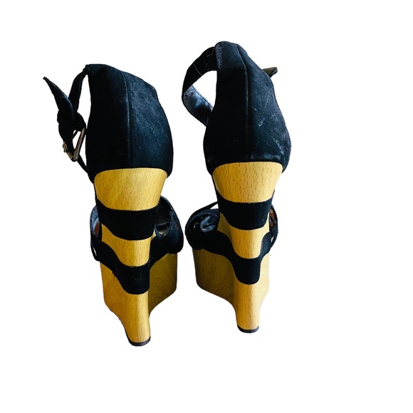 BEBE Y2K Barbiecore Wooden & Leather High Platform Wedge Sandals - Picture 3 of 6